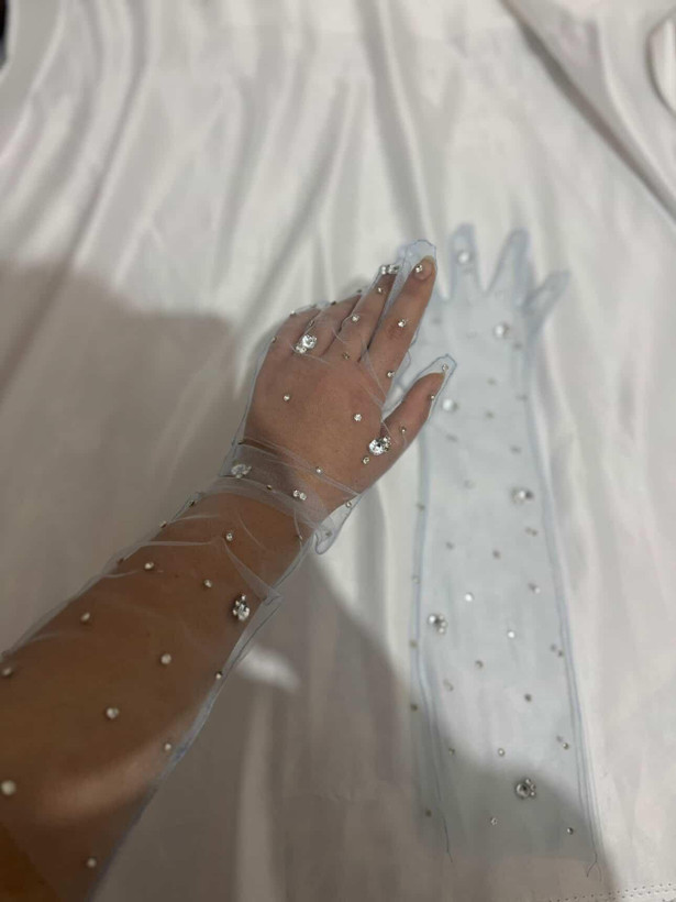 دستکش توری بلند آبی آسمونی