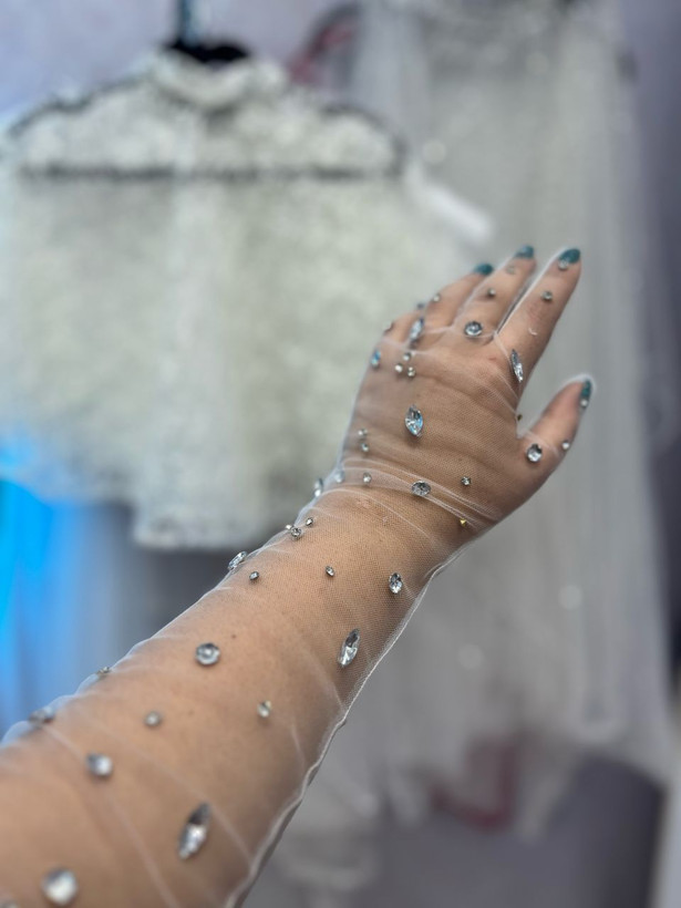 دستکش توری بلند زنانه مدل نگینی