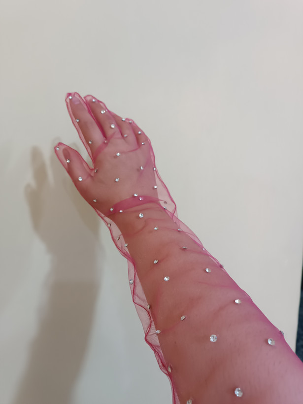 دستکش توری بلندزنانه مدل نگین دار