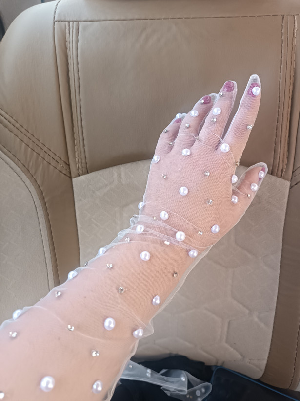 دستکش توری بلند مدل مرواریدونگین داذ