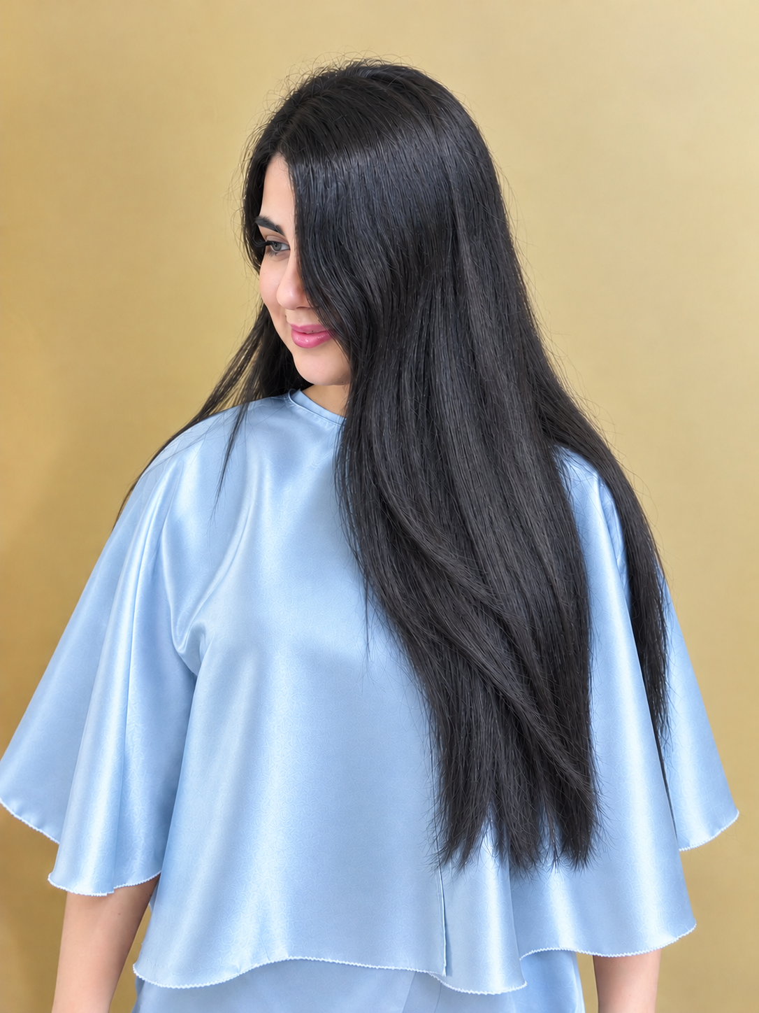 شنل ساتن ساده رنگ آبی آسمونی